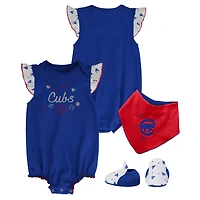 Girls Newborn  Chicago Cubs 3-Piece Home Plate Bodysuit Bib Booties Set