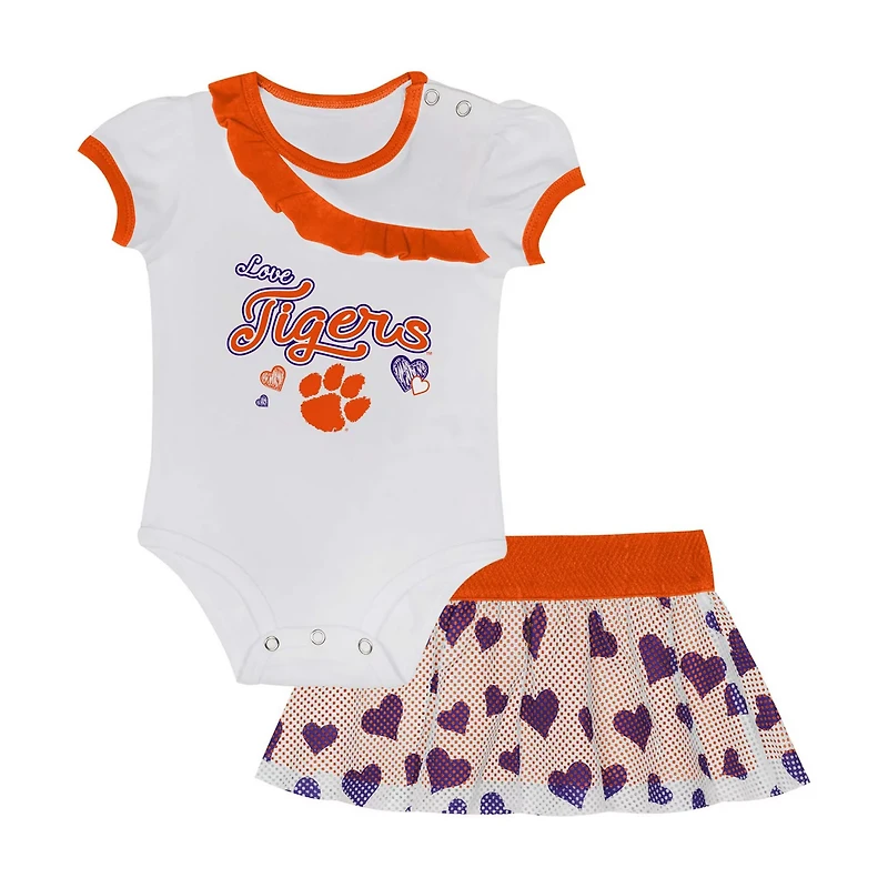 Girls Newborn  Clemson Tigers Two-Piece Love My Team Bodysuit Skirt Set