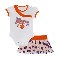 Girls Newborn  Clemson Tigers Two-Piece Love My Team Bodysuit Skirt Set