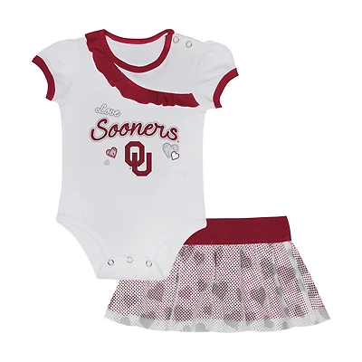 Girls Newborn  Oklahoma Sooners Two-Piece Love My Team Bodysuit Skirt Set