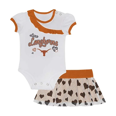 Girls Newborn  Texas Longhorns Two-Piece Love My Team Bodysuit Skirt Set