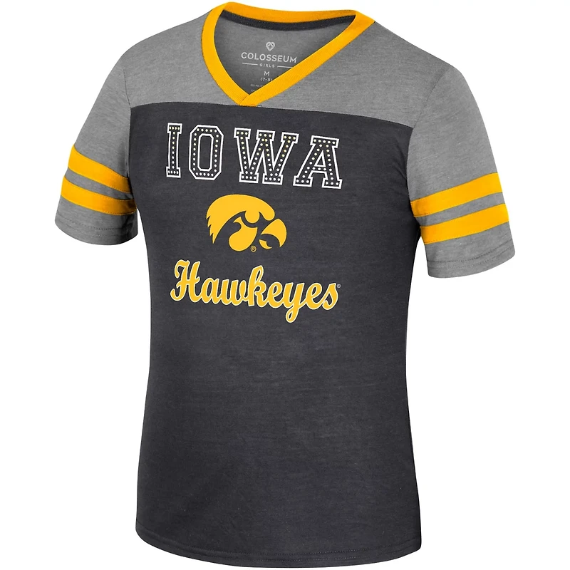 Girls Youth Colosseum /Heather Gray Iowa Hawkeyes Summer Striped V-Neck T-Shirt