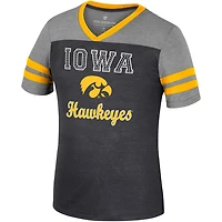 Girls Youth Colosseum /Heather Gray Iowa Hawkeyes Summer Striped V-Neck T-Shirt