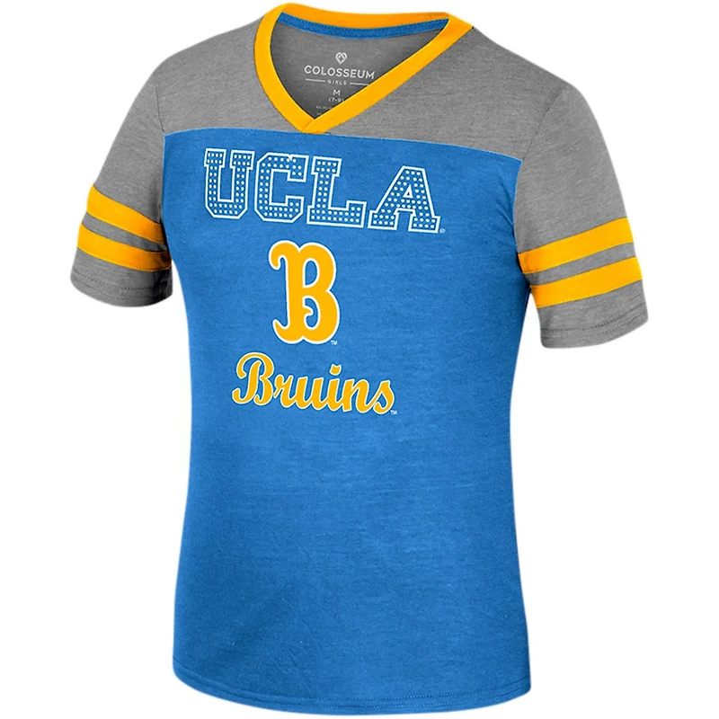 Girls Youth Colosseum /Heather Gray UCLA Bruins Summer Striped V-Neck T-Shirt