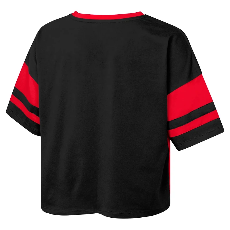 Girls Youth Nebraska Huskers The Playmaker Sleeve Stripe V-Neck Jersey T-Shirt