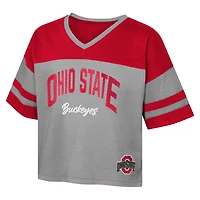 Girls Youth Ohio State Buckeyes The Playmaker Sleeve Stripe V-Neck Jersey T-Shirt