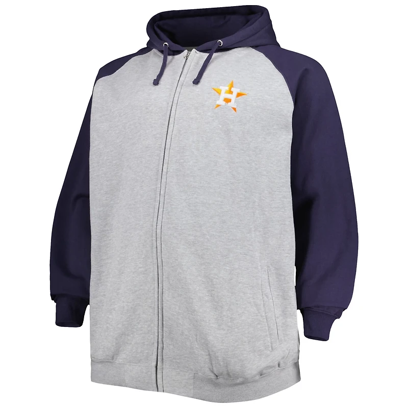 Heathered Gray/ Houston Astros Big Tall Raglan Full-Zip Hoodie