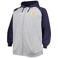 Heathered Gray/ Houston Astros Big  Tall Raglan Full-Zip Hoodie