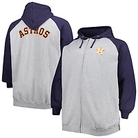 Heathered Gray/ Houston Astros Big  Tall Raglan Full-Zip Hoodie