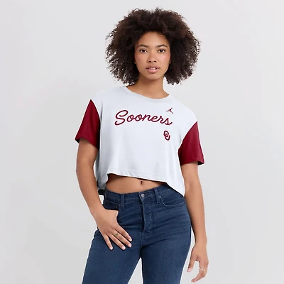 Jordan Brand Crimson Oklahoma Sooners Color-Block Script Dri-FIT Cropped T-Shirt