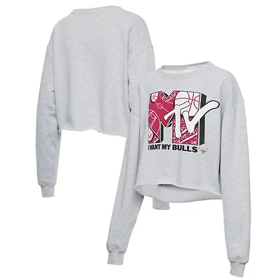 Junk Food Heathered Gray Chicago Bulls NBA x MTV I Want My Cropped Fleece Pullover Sweatshirt