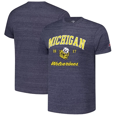League Collegiate Wear Heather Michigan Wolverines Arch Script Victory Falls Tri-Blend T-Shirt