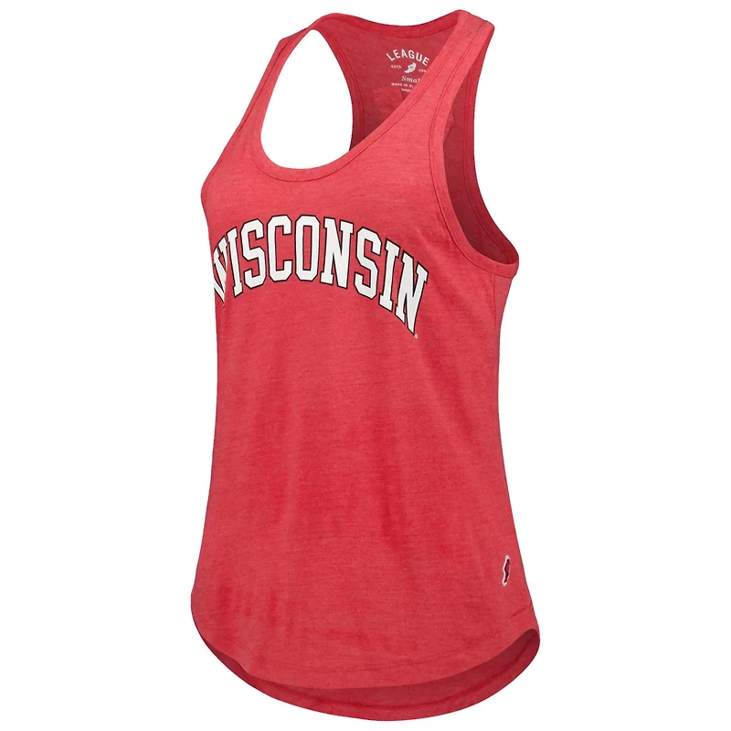 League Collegiate Wear Heather Wisconsin Badgers Two-Hit Intramural Tri-Blend Scoop Neck Racerback Tank Top
