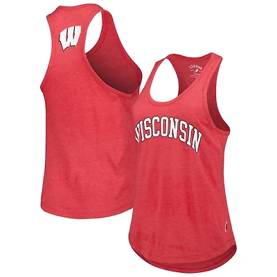 League Collegiate Wear Heather Wisconsin Badgers Two-Hit Intramural Tri-Blend Scoop Neck Racerback Tank Top