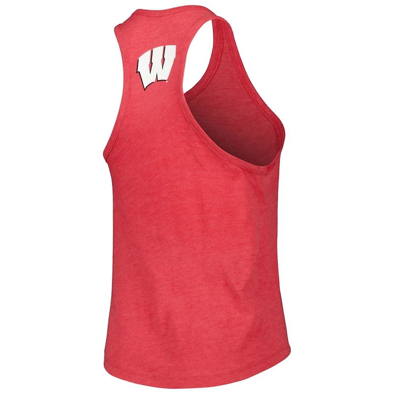 League Collegiate Wear Heather Wisconsin Badgers Two-Hit Intramural Tri-Blend Scoop Neck Racerback Tank Top