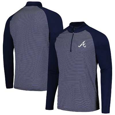 Levelwear Atlanta Braves Charter Striped Raglan Quarter-Zip Top