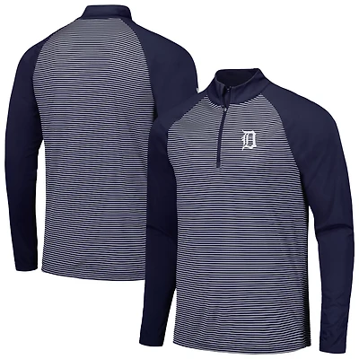 Levelwear Detroit Tigers Charter Striped Raglan Quarter-Zip Top