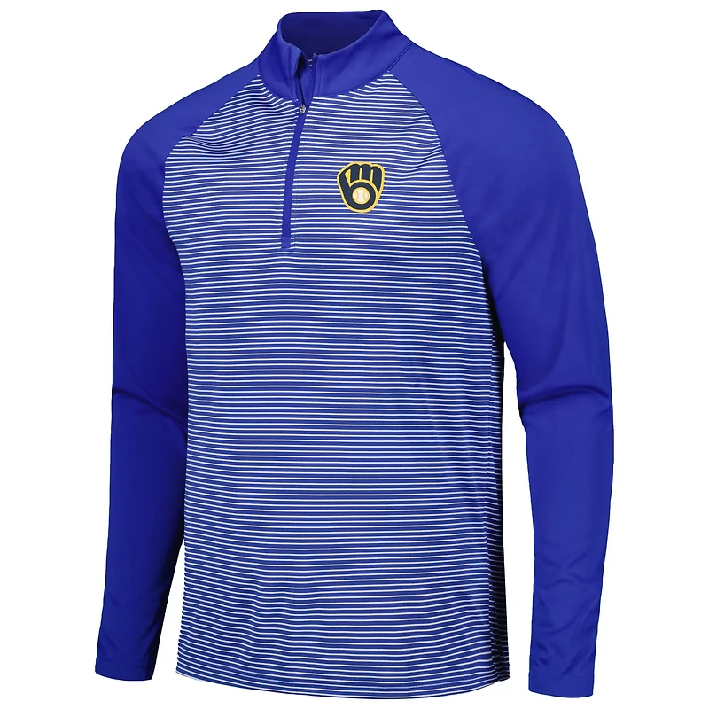 Levelwear Milwaukee Brewers Charter Striped Raglan Quarter-Zip Top