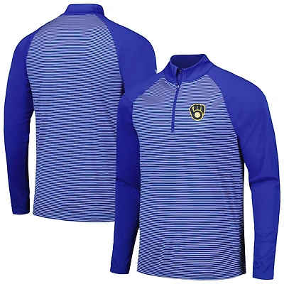 Levelwear Milwaukee Brewers Charter Striped Raglan Quarter-Zip Top