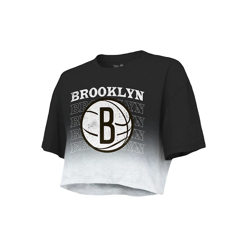 Majestic Threads /White Brooklyn Nets Repeat Dip-Dye Cropped T-Shirt