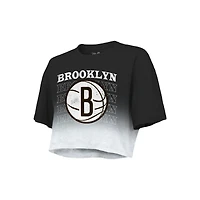 Majestic Threads /White Brooklyn Nets Repeat Dip-Dye Cropped T-Shirt