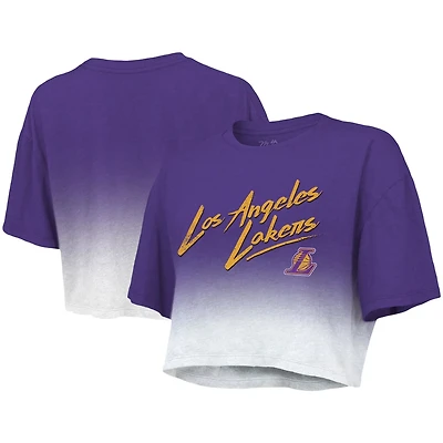 Majestic Threads /White Los Angeles Lakers Dirty Dribble Tri-Blend Cropped T-Shirt