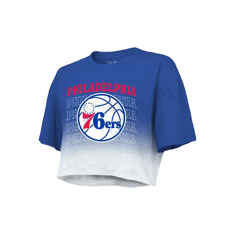 Majestic Threads /White Philadelphia 76ers Repeat Dip-Dye Cropped T-Shirt