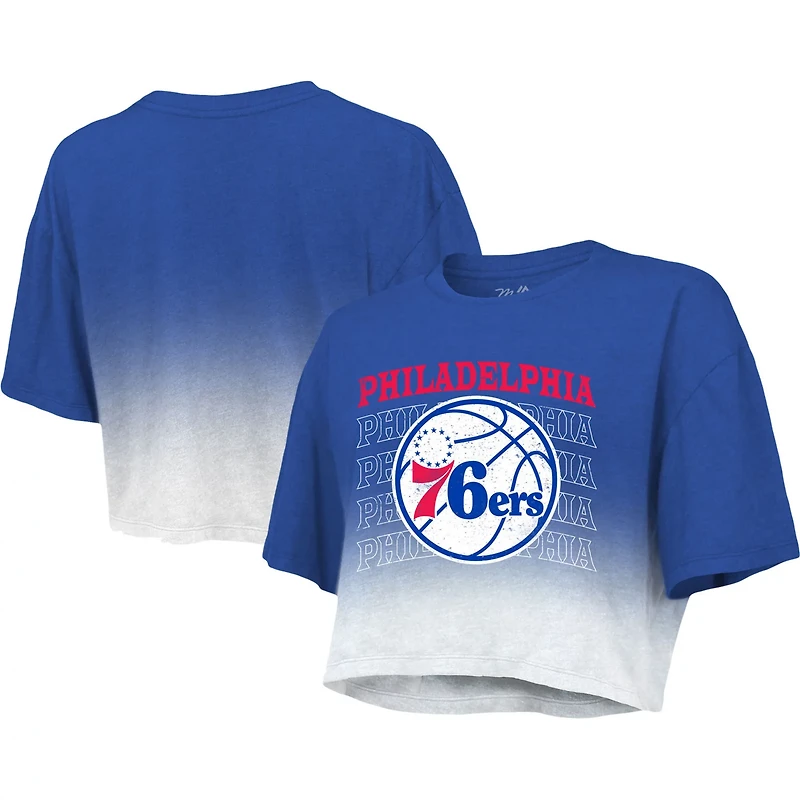 Majestic Threads /White Philadelphia 76ers Repeat Dip-Dye Cropped T-Shirt