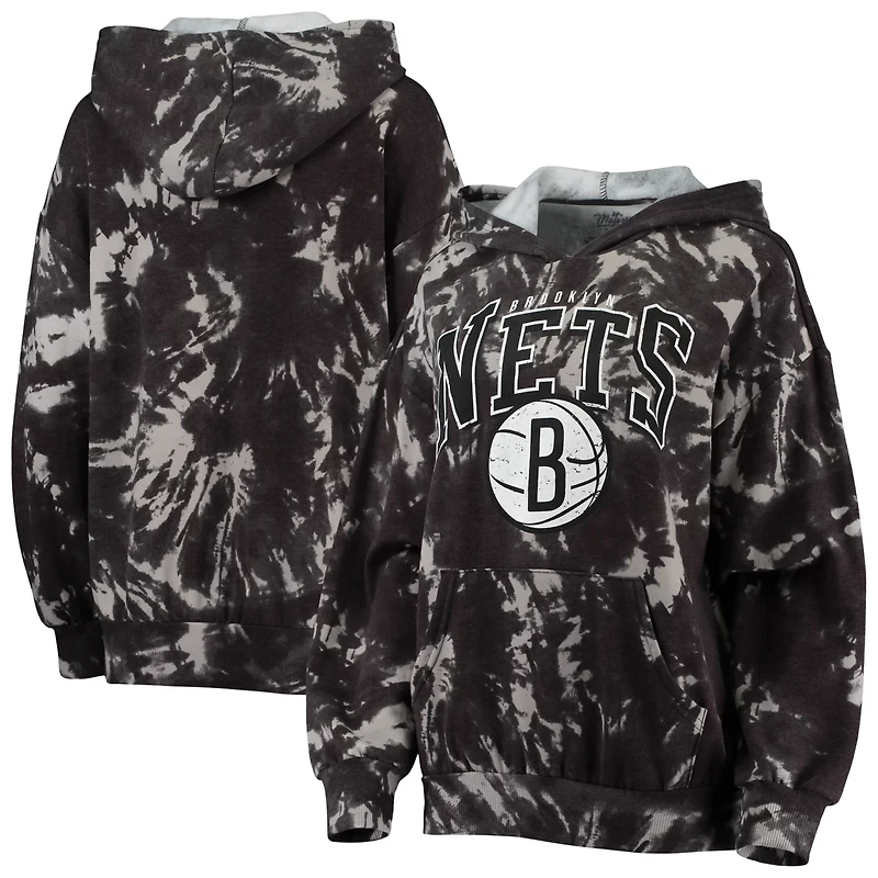 Majestic Threads Brooklyn Nets Burble Tie-Dye Tri-Blend Pullover Hoodie