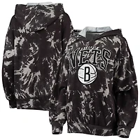 Majestic Threads Brooklyn Nets Burble Tie-Dye Tri-Blend Pullover Hoodie