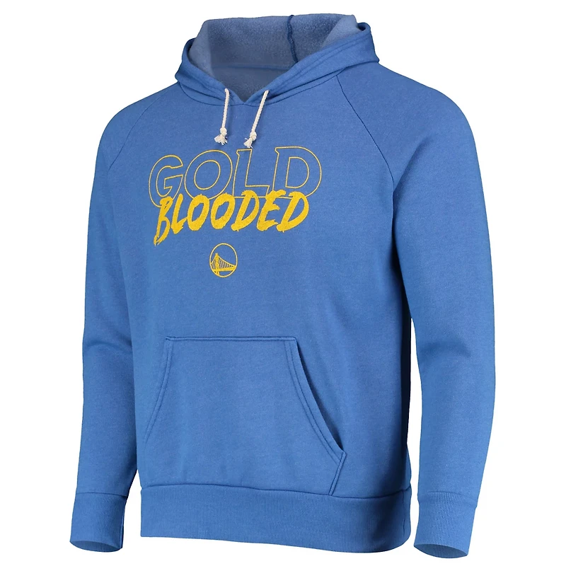 Majestic Threads Heathered Golden State Warriors Mantra Tri-Blend V-Neck Raglan Pullover Hoodie