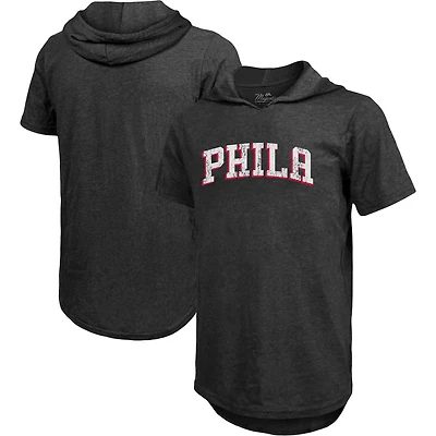 Majestic Threads Heathered Philadelphia 76ers Wordmark Tri-Blend Hoodie T-Shirt