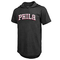 Majestic Threads Heathered Philadelphia 76ers Wordmark Tri-Blend Hoodie T-Shirt
