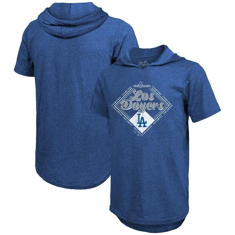 Majestic Threads Los Angeles Dodgers 2024 World Series Champions Tri-Blend Hoodie T-Shirt