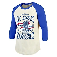 Majestic Threads Royal Los Angeles Dodgers 2024 World Series Champions 3 4-Sleeve Raglan Tri-Blend T-Shirt