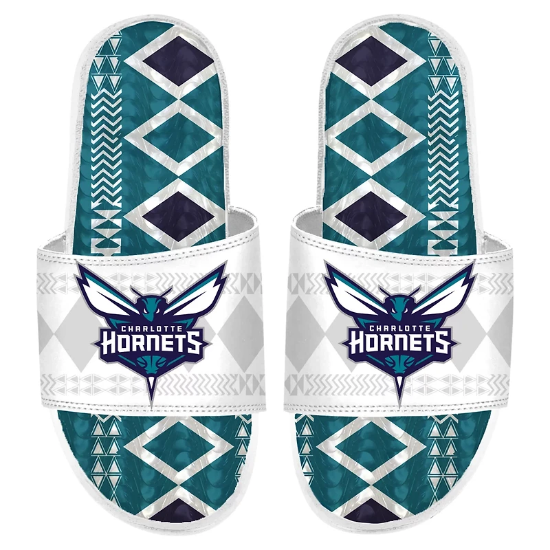 Men's ISlide Charlotte Hornets Shooting Touch Rwanda Pattern Gel Slide Sandals