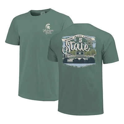 Michigan State Spartans Comfort Colors Campus Scene Drawing Script T-Shirt