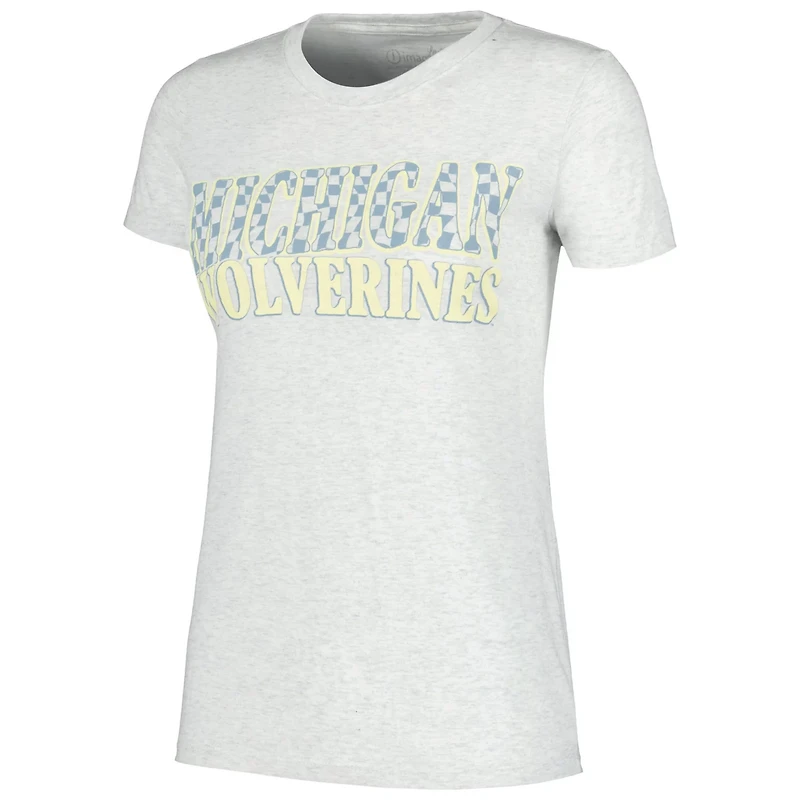 Michigan Wolverines Checkered Team Name Wavy Tri-Blend T-Shirt