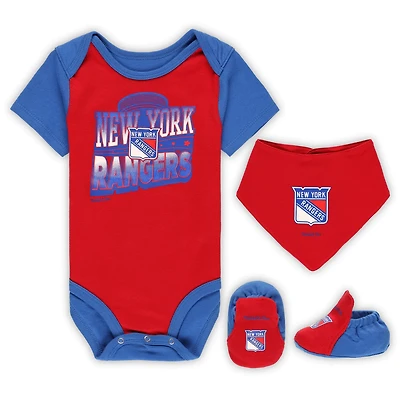 Mitchell  Ness /Blue New York Rangers Big Score 3-Pack Bodysuit Bib and Bootie Set