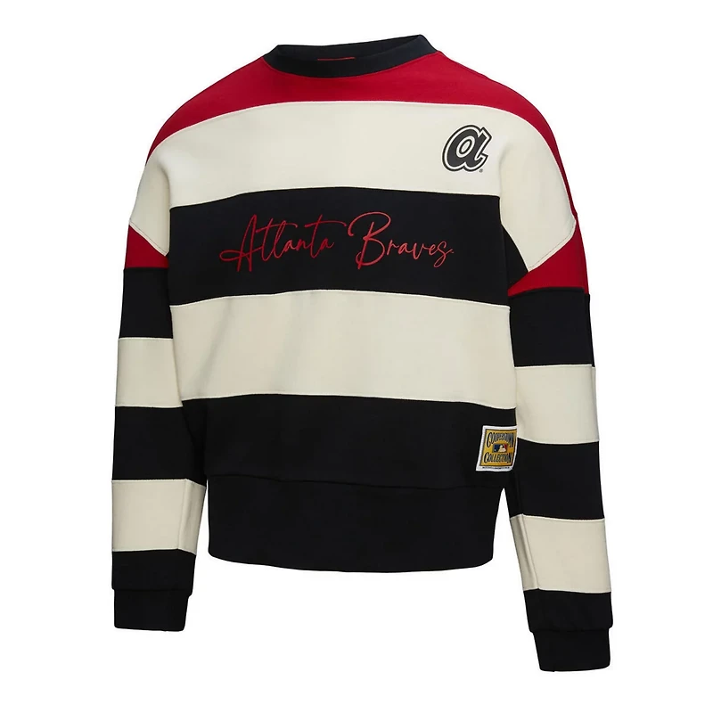 Mitchell  Ness Black Atlanta Braves Cooperstown Collection Blocked Fleece Pullover Sweatshirt