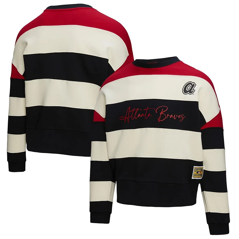 Mitchell  Ness Black Atlanta Braves Cooperstown Collection Blocked Fleece Pullover Sweatshirt