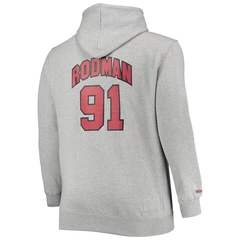 Mitchell  Ness Dennis Rodman Heathered Gray Chicago Bulls Big Tall Name Number Pullover Hoodie