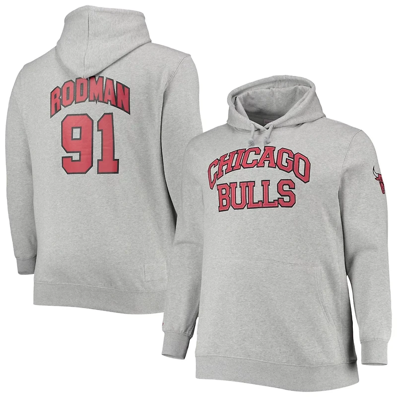 Mitchell  Ness Dennis Rodman Heathered Gray Chicago Bulls Big Tall Name Number Pullover Hoodie