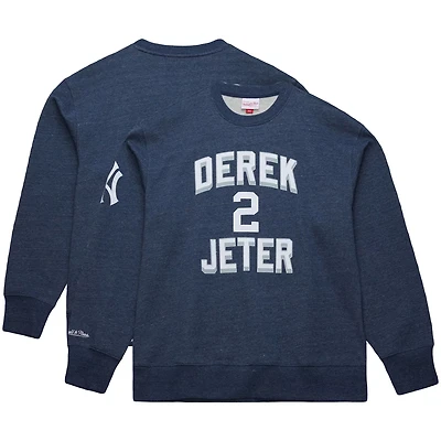 Mitchell  Ness Derek Jeter Heather New York Yankees Legends Collection Vintage Logo Fleece Name Number Pullover Sweatshirt