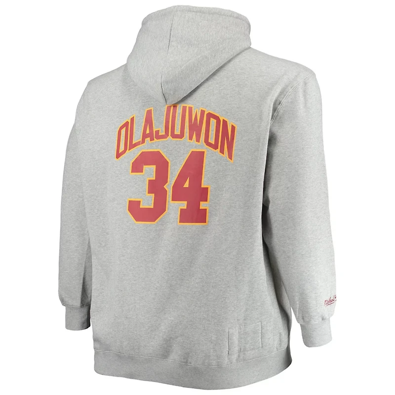 Mitchell  Ness Hakeem Olajuwon Heathered Gray Houston Rockets Big Tall Name Number Pullover Hoodie