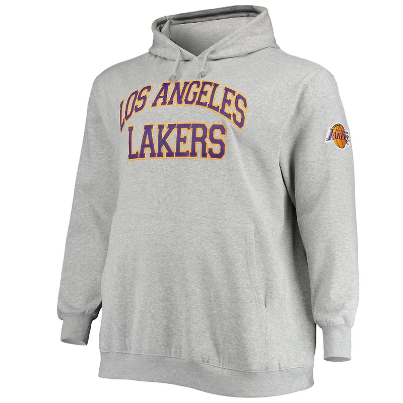 Mitchell  Ness Heathered Gray Los Angeles Lakers Hardwood Classics Big Tall Throwback Pullover Hoodie