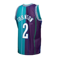 Mitchell  Ness Larry Johnson /Purple Charlotte Hornets Hardwood Classics 1992/93 Split Swingman Jersey