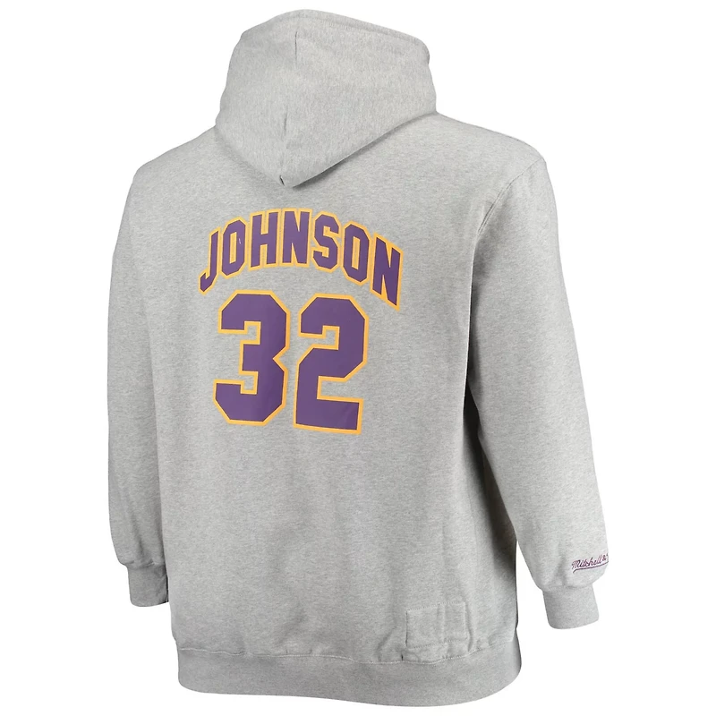 Mitchell  Ness Magic Johnson Heathered Gray Los Angeles Lakers Big Tall Name Number Pullover Hoodie