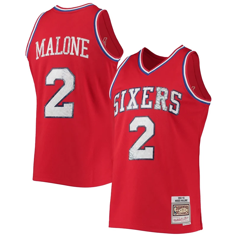 Mitchell Ness Moses Malone Philadelphia 76ers 1996-97 Hardwood Classics NBA 75th Anniversary Diamond Swingman Jersey