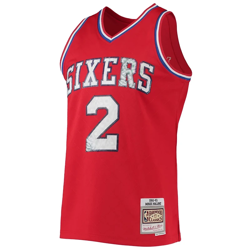 Mitchell Ness Moses Malone Philadelphia 76ers 1996-97 Hardwood Classics NBA 75th Anniversary Diamond Swingman Jersey